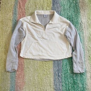 Outdoor Voices Cropped Blue and White Half-Zip Pullover